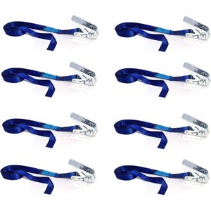 8x JUMBO blauwe medium duty eindloze spanband 5 m 25mm 600KG TUV gecertificeerd, conform EN-12195-2
