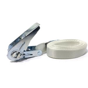 JUMBO extra sterk en schokabsorberende spanband, 25mm, 5 meter, met ratel, wit, ideaal voor de wasdroger vast te zetten op de wasmachine