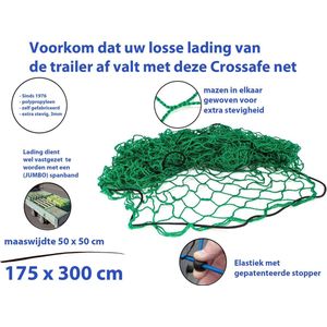 Crossafe Aanhangernet aanhangwagen 175x300cm, met  elastiek met stopper, maaswijdte 50x50mm afdeknet GROEN