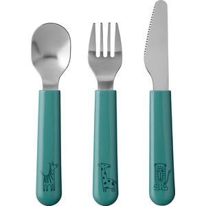 Mepal Mio kinderbestek – 3-delig, vork, mes en lepel – Roestvrij staal – Kinderservies – Deep turquoise
