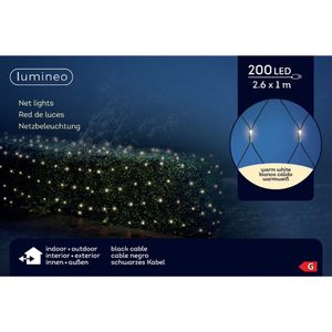 Lumineo kerstverlichting - lichtnet - 200 LED lampjes - warm wit - 100 x 260 cm - netverlichting  - kerstverlichting lichtnet