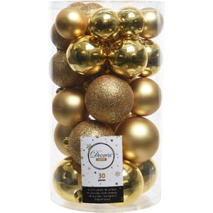 Kerstballen 30 stuks - onbreekbaar - glans-mat-glitter assorted - lichtgoud KSD