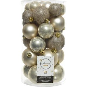 Decoris Kerstballen Set 30-delig | Kunststof/onbreekbaar | Parel | 6cm | Ideaal voor kinderen en huisdieren