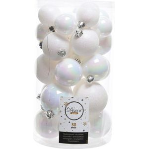 Decoris Seizoen Witte Kerstbal set - 30 stuks