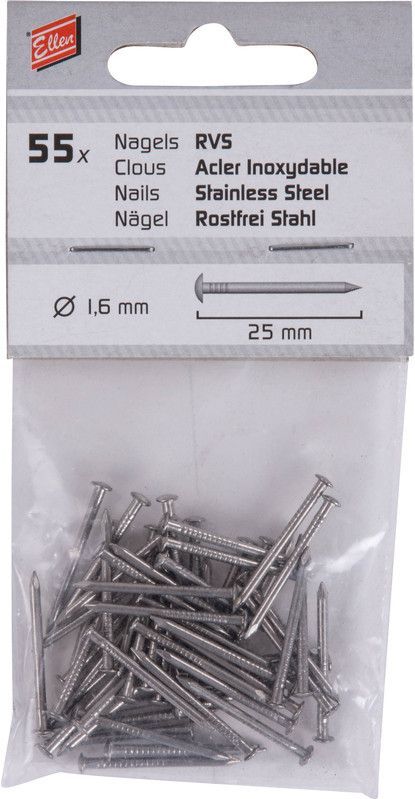 Ellen - Tochtstripnagel - RVS - 25 x 1.6 mm - 55 Stuks