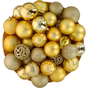 Giftsome Gouden Kersballen Set - 60 Kunststof Kerstballen - Incl. Gouden Piek - Kerst Decoratie - Ø6/7 cm