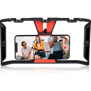 GRUNDIG Smartphone videohouder - Vlog Starter Kit - aansluitingen voor video-accessoires - statiefaansluiting - videostabilisator - zwart/rood