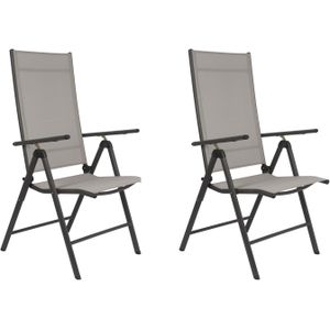 Lifetime Garden Tuinstoelen Set 2 Stuks - Ligstoel Santiago - Tuin Stoelen Opvouwbaar - Verstelbaar in 7 Postities - Buitenstoel van Aluminium - Campingstoelen - 56 x 57 x 105 cm - Grijs/Zwart