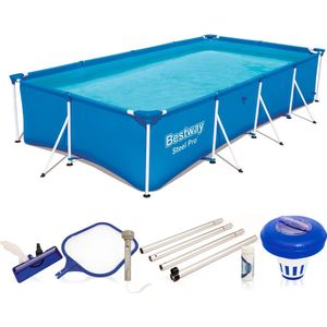 Bestway Steel Pro Tuinzwembad met reinigingsset, met stalen frame, rechthoekig, zwembad, blauw, 400 x 211 x 81 cm, met reiniging