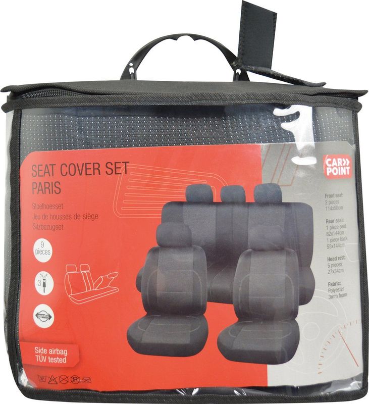 Carpoint - Paris - Stoelhoezenset - Zwart - Polyester