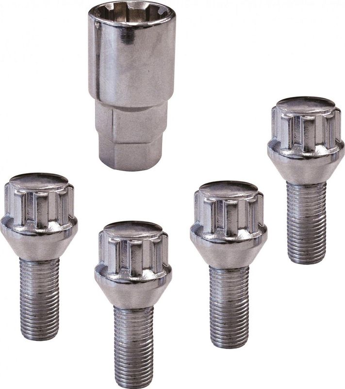 Carpoint - Anti-Diefstal Wielbouten - Zilver - Staal - Set van 4 Bouten en 1 Dop