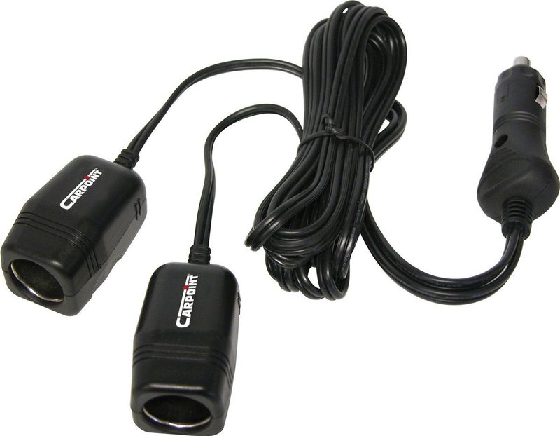 Carpoint - Twincontactdoos - 2m Kabel - 12V - Dubbele Aansluiting