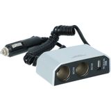 Carpoint - 2-Weg Stekkerdoos - 2x12 Volt - 1x USB - 130 cm Kabellengte