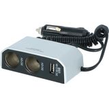 Carpoint - 2-Weg Stekkerdoos - 2x12 Volt - 1x USB - 130 cm Kabellengte
