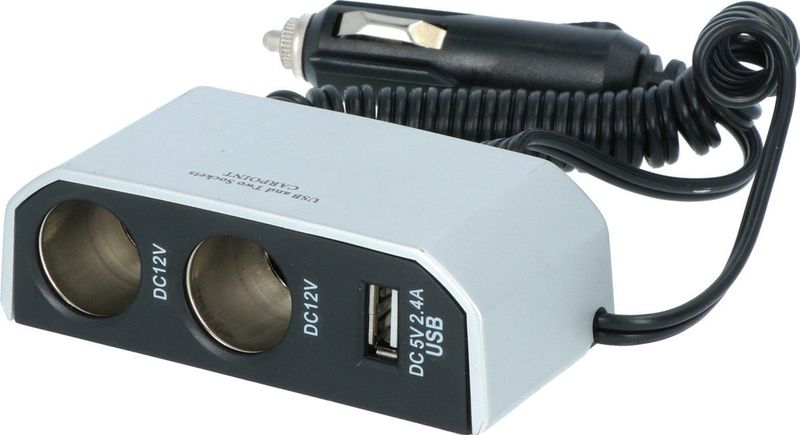Carpoint - 2-Weg Stekkerdoos - 2x12 Volt - 1x USB - 130 cm Kabellengte