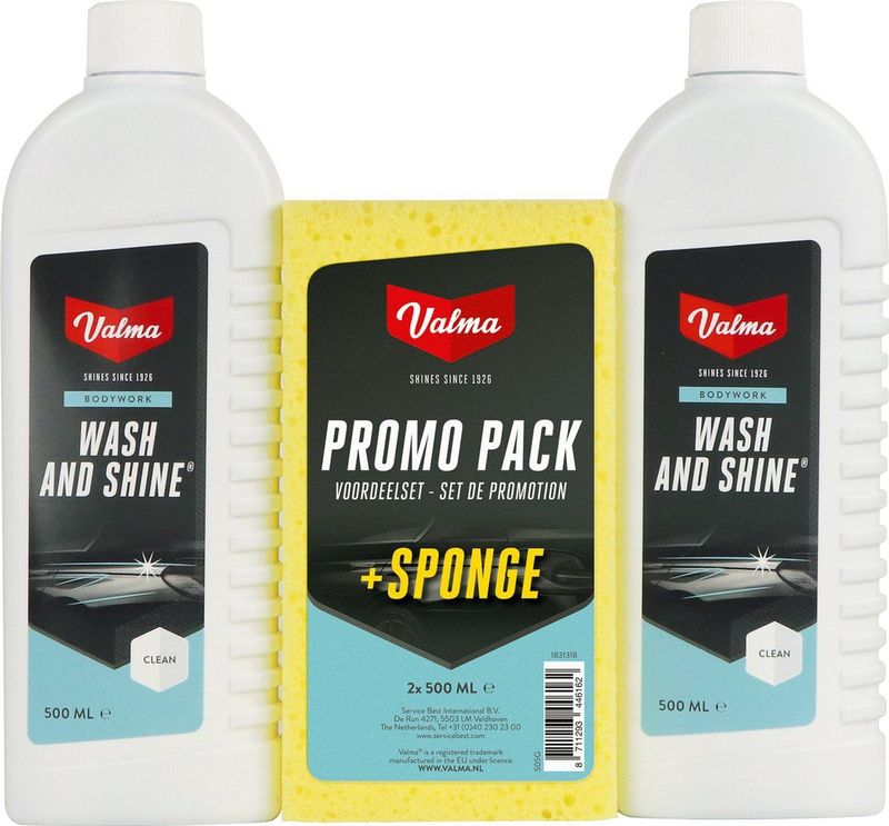 Valma - Wash & Shine - Autoshampoo - 2x 500 ml - Inclusief Spons