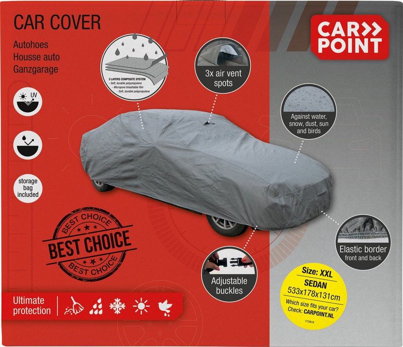 Carpoint - AutoHoes - Grijs - 3-Laags Polyester - 533x178x131cm