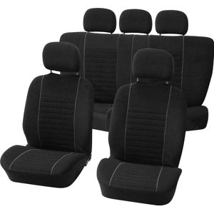 Hoesset - Velours - Autostoelhoezen - Zwart/Grijs - Polyester - 9-Delig