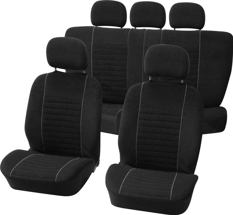 Hoesset - Velours - Autostoelhoezen - Zwart/Grijs - Polyester - 9-Delig