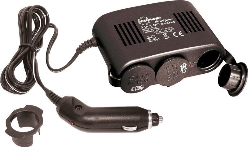 Carpoint - Stekkerdoos 3-weg - 12 Volt - 10 Ampère - LED Indicatie - Kabellengte 130cm