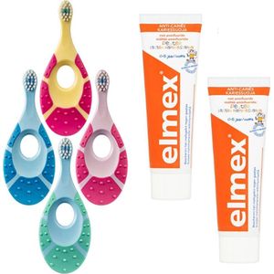 4x Jordan Tandenborstel Step-By-Step 1 - 0-2 jaar & 2x Elmex Tandpasta Peuter 0-5 jaar