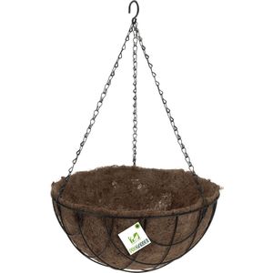 Metalen hanging basket / plantenbak zwart met ketting 30 cm - hangende bloemen