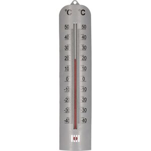 Zilveren binnen/buiten thermometer 6 x 27 cm - Thermometers voor binnen en buiten