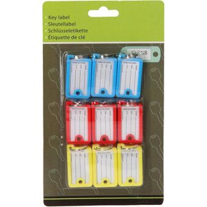 9x stuks gekleurde sleutellabels rood/blauw/geel - Sleutelhangers
