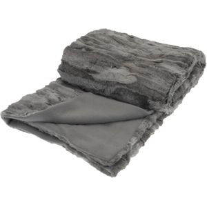 H&S Deken-plaid - fleece - polyester - titanium grijs - 130 x 150 cm