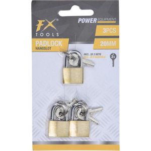 FX Tools Mini hangsloten - 3x - 20mm - koper - 2 x 1 x 4 cm - Hangslotjes