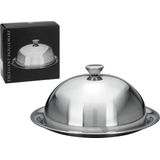 Excellent Houseware serveerschaal stolp met dienblad - zilver - rvs - D25 x H12 cm - voedsel serveren - met deksel