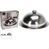 Excellent Houseware serveerschaal stolp met dienblad - zilver - rvs - D25 x H12 cm - voedsel serveren - met deksel