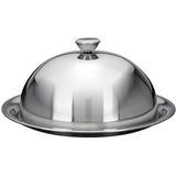 Excellent Houseware serveerschaal stolp met dienblad - zilver - rvs - D25 x H12 cm - voedsel serveren - met deksel