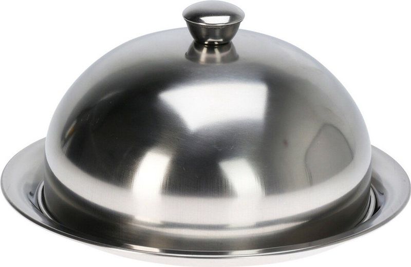 Excellent Houseware serveerschaal stolp met dienblad - zilver - rvs - D25 x H12 cm - voedsel serveren - met deksel