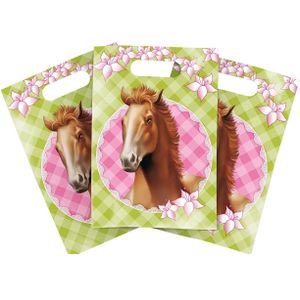 Paarden themafeestje feestzakjes/uitdeelzakjes - 6x stuks - plastic - Paarden kinderfeestje snoepzakjes - 25 x 17 cm