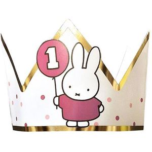 Haza Original Feestkroontje Nijntje 1 Jaar Karton Wit/Goud/Roze