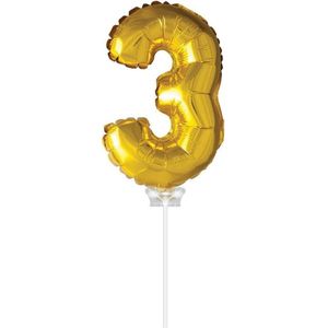 Ballon folie 3 goud met stokje 40cm