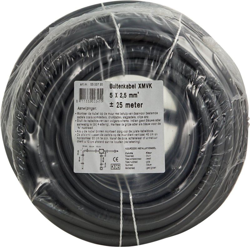 Buitenkabel XMvK - Installatiekabel buitengebruik - 5 x 2.5 mm² - 25 meter - Grijs