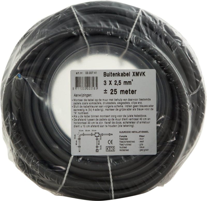 Buitenkabel XMVK - Installatiekabel - 3 x 2.5 mm² - 25 meter - Grijs