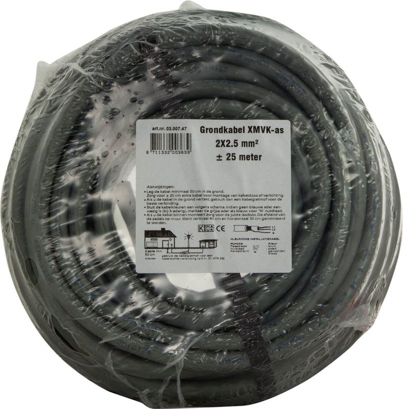 Grondkabel - XMvK-AS - Buitenkabel - Grijs - 2 x 2.5 mm² - 25 meter