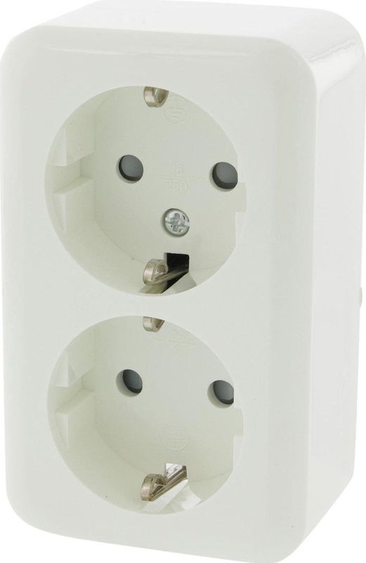 Q-Link Dubbel Stopcontact – Wandcontactdoos met Kinderbeveiliging – Opbouw – Geaard – Polarwit