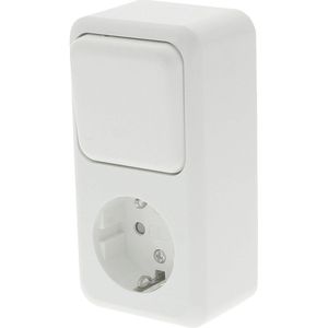 Q-Link Stopcontact met Wisselschakelaar - Wandcontactdoos met Randaarde - Lichtschakelaar - Kinderbeveiliging - Opbouw - Creme