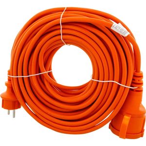 Exin Verlengsnoer - 20 meter -  2 x 1,5mm² - IP44 Spatwaterdicht - Oranje