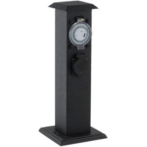 Polly tuincontactdoos zuil met grondpin voor buiten, IP44, 3- voudig met timer/timer, antraciet, vierkant, 38cm