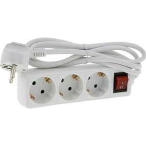 Exin Stekkerdoos – 3 stekkers – Verlengsnoer met Schakelaar – 3500 Watt – Randaarde – 1,5 meter – Wit