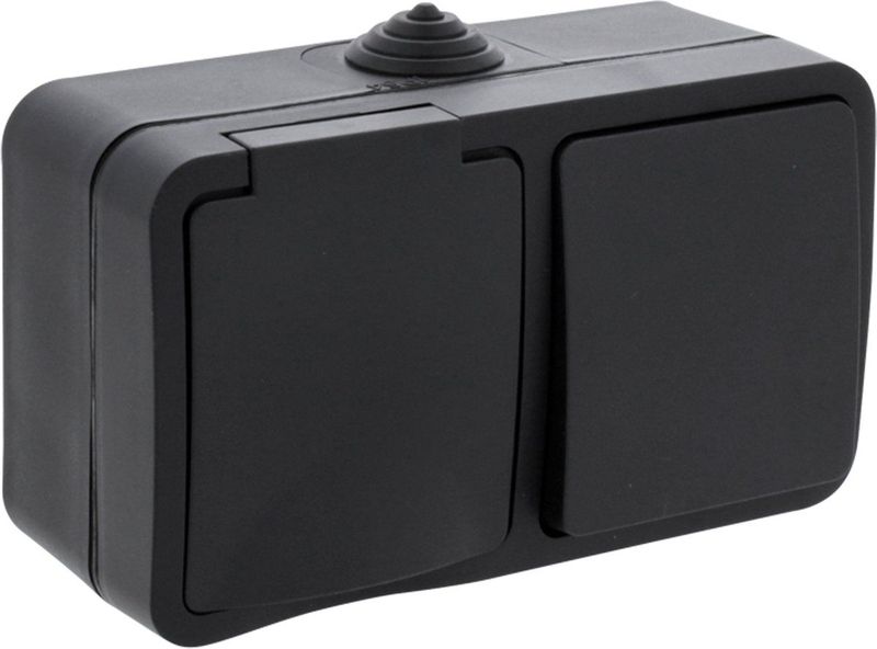 Q–Link - Combinatie Schakelaar - Stopcontact met Wisselschakelaar - Zwart - IP54 Spatwaterdicht