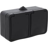 Q-Link Dubbel Buitenstopcontact – Opbouw Stopcontact – Wandcontactdoos – IP54 Spatwaterdicht – Horizontaal – Zwart