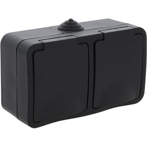 Q-Link Dubbel Buitenstopcontact – Opbouw Stopcontact – Wandcontactdoos – IP54 Spatwaterdicht – Horizontaal – Zwart