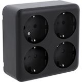 Q-Link - Viervoudige Wandcontactdoos - Opbouw - Randaarde - Zwart
