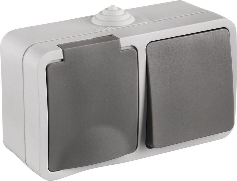 Q-Link - Combinatie Wandcontactdoos - Grijs - Buitenstopcontact met Wisselschakelaar - IP54 Spatwaterdicht